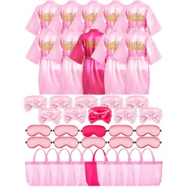 Bokon 40 Pcs Girls Spa Party Supplies 10 Birthday Squad Princess Robe 10 Tote Bags 10 Headbands 10 Spa Masks for Birthday (Size 8)