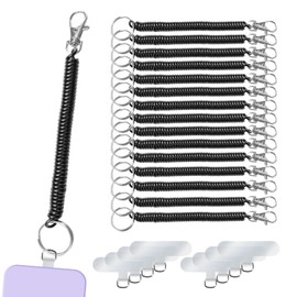 Modixun 16 Pack Retractable Spiral Spring Coil Keychain, Anti-Lost Stretchy Cord Leash Safety Key Chain with Tether Tabs, Wrist Lanyards for Keys Wallet Cellphone, Black