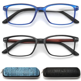 RaoOG Reading Glasses for Men with Blue Light Blocking - Anti Computer Glare Eyestrain Spring Hinge Icu Readers with Case(2 Pack 1.25)