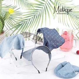 Motique Accessories Bandana Style Headband - Light Denim Striped 7" Triangular Hair Scarf with 0.5" Headband