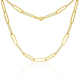 MIORE Women's Necklace Made of 925 Sterling Silver / 18 Carat Yellow Gold Plated Chain Silver Paper Clip Silver Chain 925 Silver Chain Without Pendant Necklace 43 cm Handmade in Italy, Gold