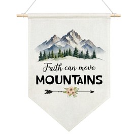 AGMDESIGN Faith Can Move Mountains Bible Verse Canvas Hanging Pennant Flag Banner, Inspirational Prayer Room Decor, Religious Christian Gifts, Home Office School Classroom Kids Room Nursery Decor