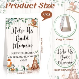 Dinifee 125 Pcs Baby Shower Decorate a Block Game Set Includes Help Us Build Memories Sign 100 DIY Blank Wooden Block 24 Paint Marker Prize for Wedding Baby Shower Game(Forest Animal)