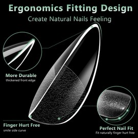 Medium Almond Nail Tips, 216pcs Acrylic Fake Nails Gel Nail Tips Soft, Full Cover Pre-Shaped Matte Clear Press on Nails for Extension, Diy at Home Manicure 12 Sizes