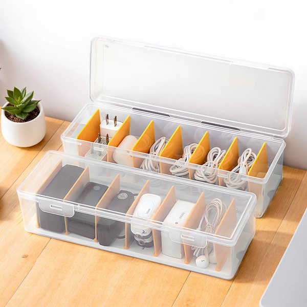 PAVSTINE Cable Organiser Box, Pack of 2, Cable Box, Plastic,