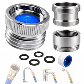 XNTONG Faucet Adapter with Aerator, Sink Faucet to Garden Hose Adapter, Chrome Brass Faucet to Hose Adapter, Fits G1/2" Female, 55/64" Female and 15/16" Male to 3/4" GHT, with Washers and PTFE Tape