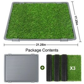 Dog Grass Pad with Tray: Reusable Training Pad with 3-Pack Replaceable Artificial Grass - Quick Absorbent Indoor Portable Dog Patio Potty, Washable Pee Pad for Small Medium to Large Dog, 22"x18" Grey
