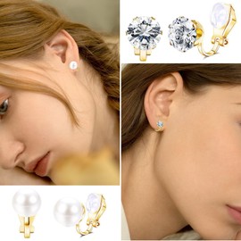 2 Paare Ohrclips Clip Ohrringe Damen Gold Clip Ohrringe Set Hypoallergen Tropfen Chunky Statement Perle Stein Runde Ohrringe Clips Kein Piercing Gefälschte Ohrringe