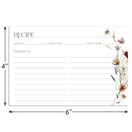 Wildflower Boho Recipe Cards - Set of 48