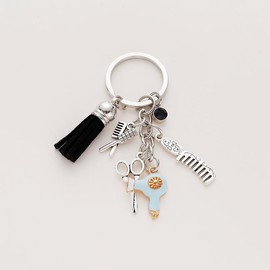 FORUBUS Hairdresser Keychain with Scissors, Comb, and Hair Dryer Charms – Unique Gift for Hair Stylists and Salon Professionals-blue