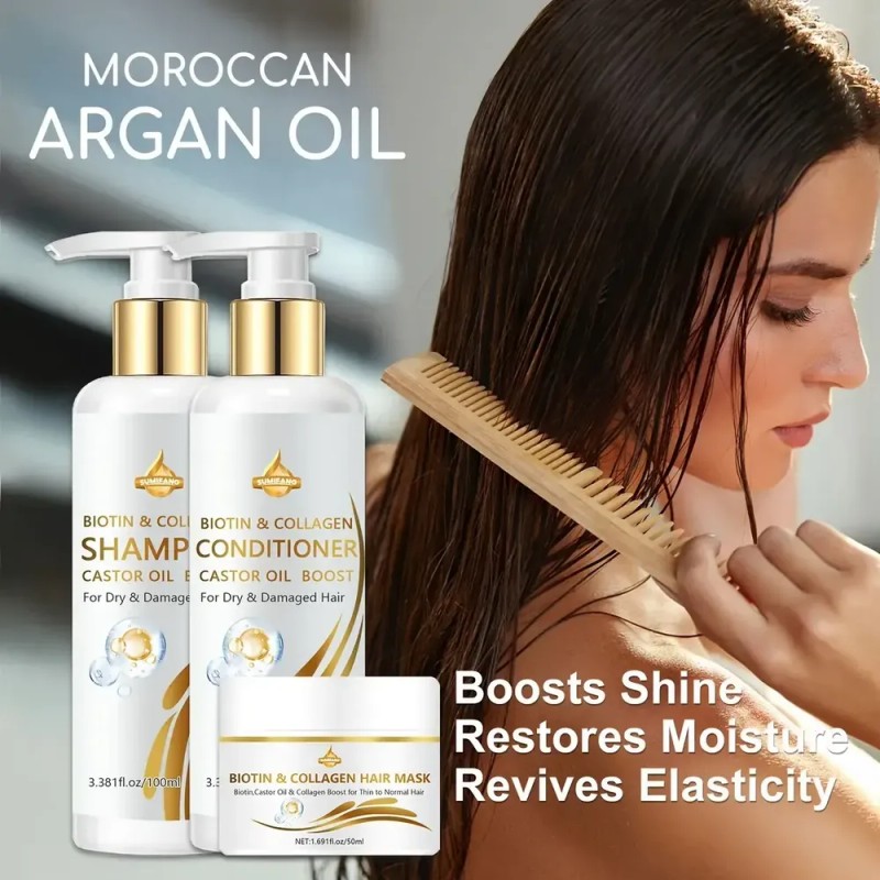 Kit Shampoo Acondicionador Y Mascarilla Biotina Colágeno