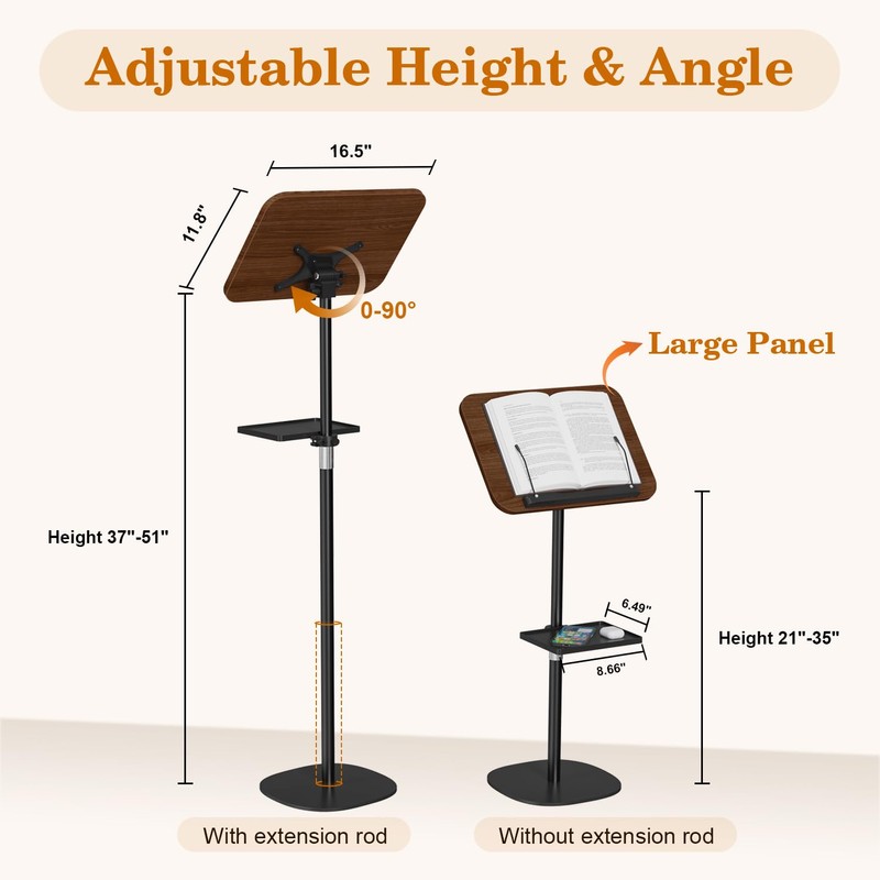 Snughome Floor Book Stand with Removable Tray, Wood Standing Book