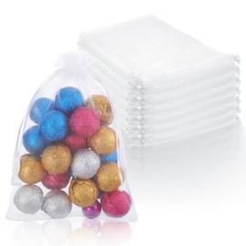 Giantree 50 Pcs White Organza Bags, 5x7 Inches Clear Mesh Jewelry Bag with Drawstring, Wedding Party Christmas Favor Bag, Mini Candy Bags for Partys Favors Jewelry Candy and Wedding Party Favors