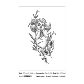 kobench Cool Temporary Tattoos,Angel Boy Among Flowers - K123 Design,Waterproof,Easy-to-Apply,Long Lasting 1-2 Weeks, Plant-Based,Flower Tattoos