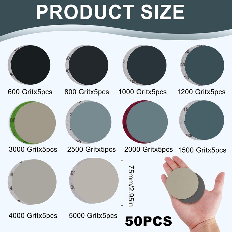 50 Pieces Sandpaper Sanding Pads Sanding Sheets Water Dry 75mm