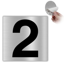 LEIASA House Number Sticker – 10 x 10 cm – Aluminium – Nº 2 – Number Flat Hotel – Numbering Door – Exterior and Interior – Door Number 2 (Number 2)