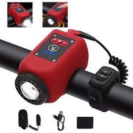 TINGSING Elektronische Fahrradhupe mit Licht, Mini-Klingel für Fahrrad, 6 Töne, wiederaufladbar, USB-C E-Bell, Lautstärke einstellbar, 4 Leuchtmodi, wasserfest (rot)