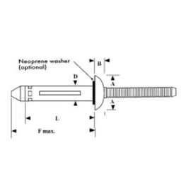 RV6607-6-8W, Gesipa, Bulb-Tite Shaveable HD Blind Rivets, Diameter: 0.187 Inch, GR Range: 0.050-0.500 Inch, Shaveable