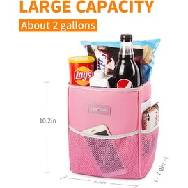 HOTOR Car Trash Can with Lid and Storage Pockets - 100% Leak-Proof Organizer, Waterproof Garbage Can, Multipurpose Trash Bin for Car, 2 Gallons, Pink