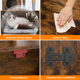 EasyCom Litter Box Enclosure, Hidden Cat Tree Tower Furniture for Indoor House, Modern Wooden All-in-one Cat Litter Cabinet with Scratching Post and Condo, Rustic Brown