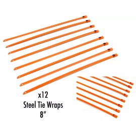 Unbranded QTY 12 8" UNIVERSAL STAINLESS STEEL ZIP TIE CABLE FOR EXHAUST HEADER WRAP ORANGE