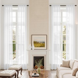 HZgekai Extra Long White Semi Sheer Curtains 132 Inches, Rod Pocket High Ceiling Light Filtering 2 Story Tall Windows Drapes for Living Room 1 Panel 52x132