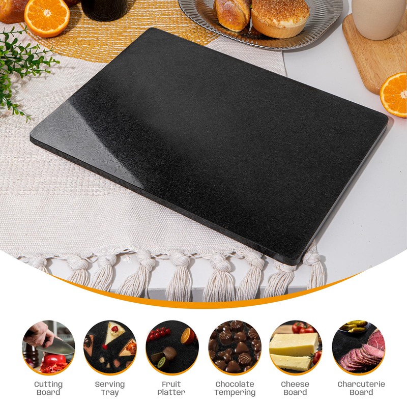 Adolif Natural Black Granite Marble Pastry and Cutting Board, 12x20x0.6
