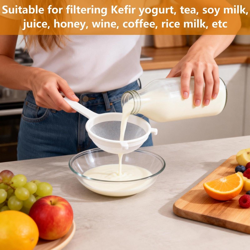 5Pcs Kefir Strainer Set, Plastic Nylon Mesh Strainers with Handle