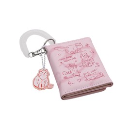 Caviotess Cute Cat Wallets for Women Girls Kids Small PU Leather Trifold Wallet Coin Purse Card Holder with Keychain, Pink with Keychain & Wristlet, one size, Modern