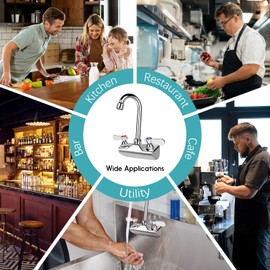 ZKDAUSDO 4 Inch Center Commercial Sink Faucet Wall Mount Kitchen Hand Sink Faucet, 1/2" NPT Male Inlet, Brass Constructed & Chrome Polished, with 3-1/2" Gooseneck Spout & Dual Lever Handles