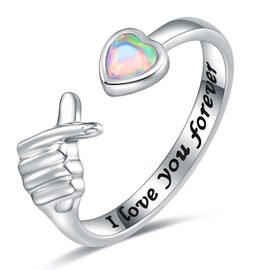 WOUOVO 925-Sterling-Silver Love Hand Heart Rings - Adjustable White Gold Plated Friendship Promise Ring Christmas Birthday Valentine's Day Jewelry Gifts for Women Teen Girls