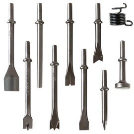 DUPDMKIN 10Pcs Air Hammer Chisels Set, Carbon Steel Air Chisel Bits, Pneumatic Air Hammer Attachments with 0.401" Shank for Automotive and Metal Work
