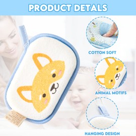 Hokoad Baby Bath Sponge, 2 Pack Cartoon Animal Style Baby Sponge for Bathing, Infants Bath Sponge Ultra Soft & Absorbent Natural and Safe Great for Sensitive Skin, for Boys & Girls (Deer & Loong)