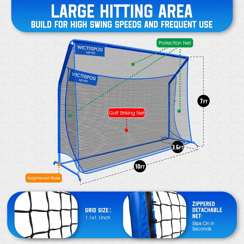 10x7ft Golf Net w/Extra Striking Net, Heavy Duty Golf Hitting