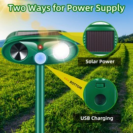 2025 Upgraded Solar Ultrasonic Animal Repeller Outdoor Deer Repellent Devices with Motion Sensor Strobe Light, Animal Deterrent Devices for Cat Squirrel Raccoon Dog Rabbit Skunk for Yard Garden,4 Pack