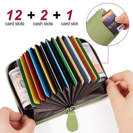 GADIEMKENSD Credit Card Holder RFID Protection Leather Wallet 14 Compartments Card Holder with Zip Case, light green, Minimal