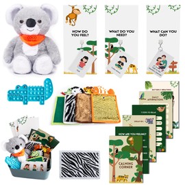 ODOXIA Calm Down Corner | Classroom and Special Education Must Haves | Therapy Calming Corner Items for Kids | Safari Themed Calming Corner Kit with Plush, Posters, Solutions Wall