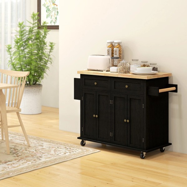 HOMCOM Modern Rolling Kitchen Island Cart with Spice Rack, Distressed