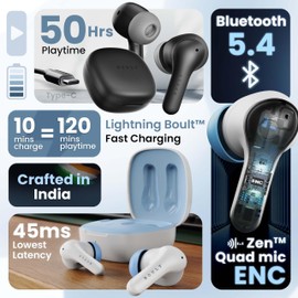 Boult K10 Truly Wireless Bluetooth in Ear Earbuds with 50H Playtime, 4 Mic Clear Calling, 45ms Low Latency, 10mm Drivers, Touch Controls, Type-C Fast Charging, IPX5, TWS Ear Buds Wireless (Ice Blue)