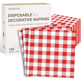 100 servilletas de papel desechables de cuadros rojos – servilletas de fiesta para todos los días, cenas, decoupage, boda y baby shower