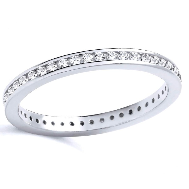 925 Sterling Silver CZ Full Eternity Band Ring size J