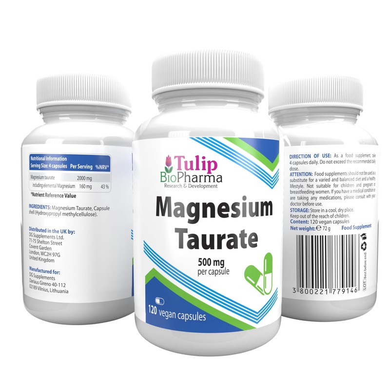Magnesium Taurate 2000mg Per Serving 120 Vegan Capsules, 3rd Party
