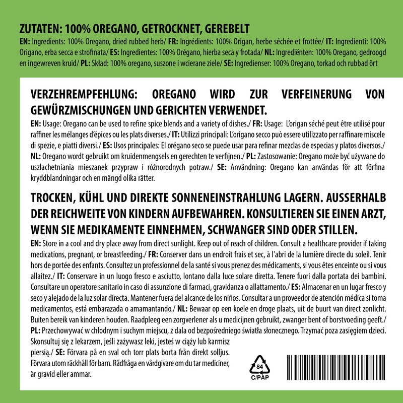 Oregano rubbed (40g, 1.4oz), oregano gently dried, oregano spice 100%