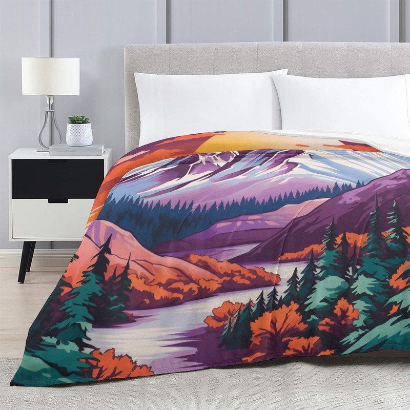 PINKBAY Mountain Flannel Throw Blanket, 50×60in - 340GSM Cozy Lightweight