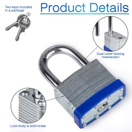 Dorlok Padlock with Key for Outdoor Use, Shackle Lock with 2 Keys, 2-inch, (Pack of 2 Locks and 4 Different Keys)