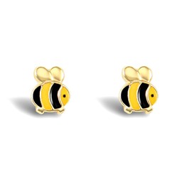 Jewelco London Ladies 9ct Yellow Gold Enamel Bumble Bee Stud Earrings