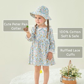 pureborn Baby Girls Floral Dress Long Sleeve Spring Fall Playwear Dresses Floral Blue 6-12 Months