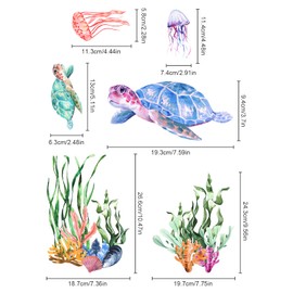 Under The Sea Wall Decals Sea Turtle Seaweed Wall Stickers Kalolary 3D Under The Sea Coral Reef Ocean Grass Bubbles Wall Decals Wall Decoration for Wall Corner Nursery Room Children Bedroom Bathroom Living Room