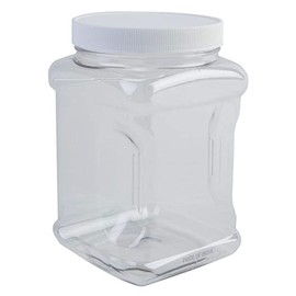 Clear Food Grade PET Plastic Square Grip Storage Jar w/ Cap | 64 Fluid Ounces 7-8 Cup Storage Capacity | BPA Free USA Made | by Pride Of India