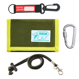 Rough Enough Kids Wallet for Boys Girls Preppy Teens with Neck Lanyard Card Holder Slot Nylon Twill Classic Casual Vintage Sport Camp Army Green Yellow